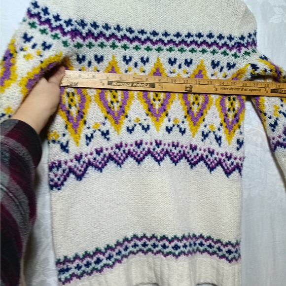 Talbots Sweater XS Cream Yellow Purple Nordic Fair Isle Crew Neck Wool Blend - Picture 8 of 9